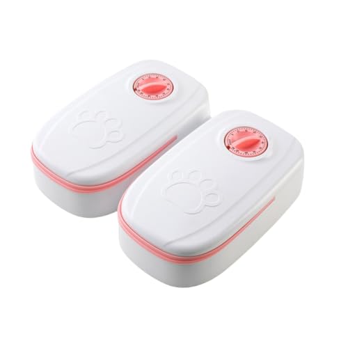 YAKINO 自動ペットフィーダー(48 時間タイマー付きで、小型犬用に適したドライ & ウェットフードディスペンサー) 家庭で使えるポータブルなペットフィーダーステーションで、給餌を自動制御できる実用的なペット用品 (ダブルミールピンク,猫と犬)