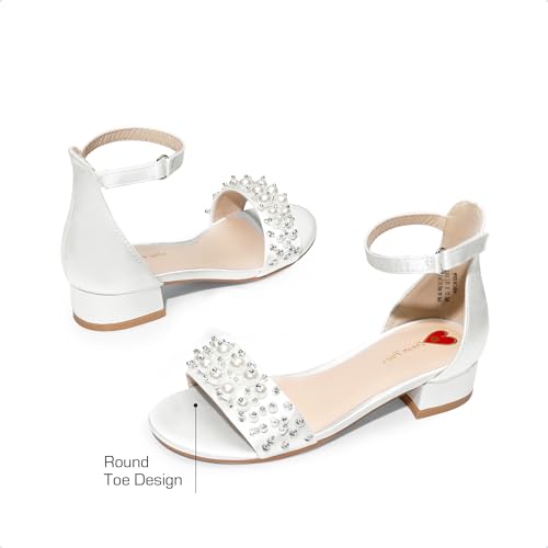 DREAM PAIRS Girls Sandals Low Heel Pump Ankle Strap Pearl Dress Flower Wedding Party Shoes for Little Kid/Big Kid4