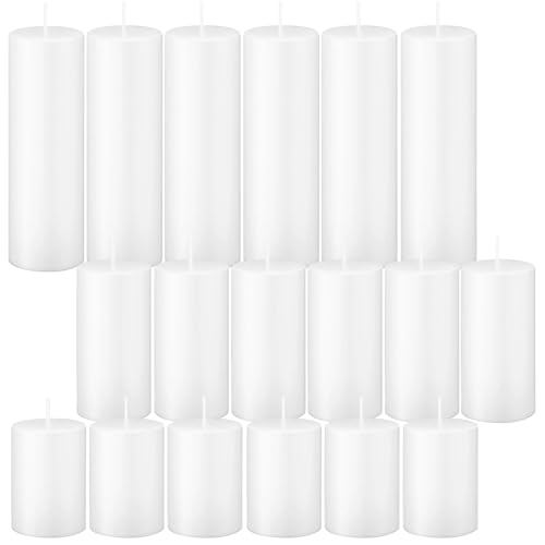 Trxvxo 18 Pcs White Pillar Candles Bulk SetHurricane Candles3 Different Lengths 2 x 3/4/6 Inch (6 Each)Dripless Unscented SmokelessGives You a Better Atmosphere When Organizing an Event Party.