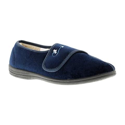 Dr Keller Exotic velcro slippers for the elderly ladies women. Womens covered Slippers Navy 6 UK Cover