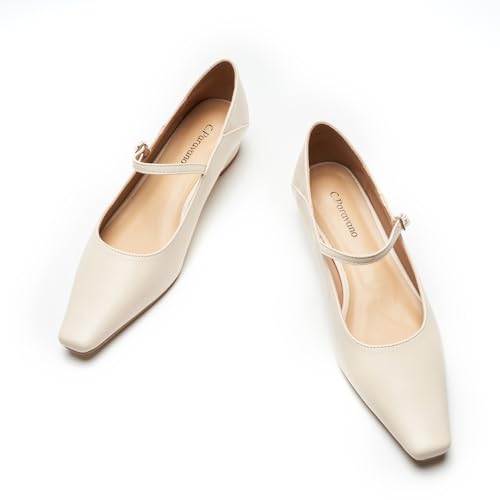 C.Paravano Women's Mary Jane Pumps | Narrow Square Toe Pumps | Convertible Low Square Heel | Fold-Down Heel Shoes to Sandals for Daily Wear