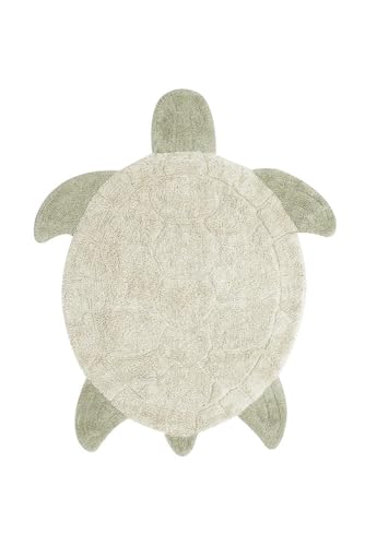 Lorena Canals Tapis lavable Tortue marine pour salon ou chambre à coucher Olive naturelle 110 x 130 cm