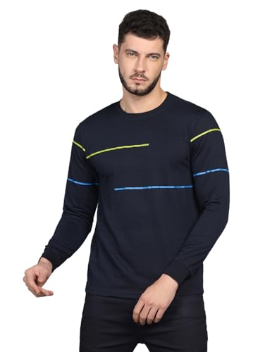 Image of INKKR Striped Men's Round Neck Navy Full Sleeve T-Shirt