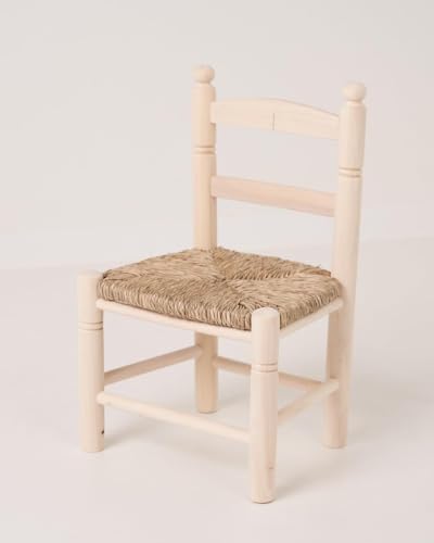 Cesteria Aparici Silla de Enea Infantil - Fondo - 25cm -Ancho Delantero 31.5cm - Ancho Trasero 26cm - Alto: 25.5cm - Alto Respaldo: 50cm… (Madera Natural)