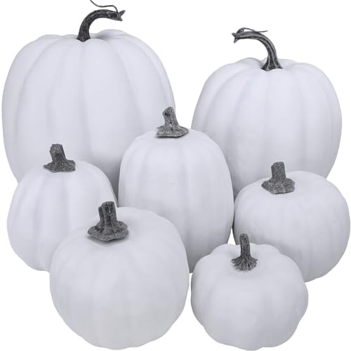 Winlyn 7 Pcs Assorted Sizes Fall Artificial Pumpkins Harvest Pump...