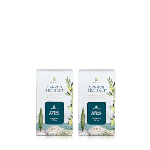 Thymes Pura Refills – 2 Pack of Oil Diffuser Scents – Long-Lasting Pura Diffuser Refills – Premium Home Fragrance – Notes of Rosemary, Sage, Lemon, Sea Salt & Jasmine (Cyprus Sea Salt, Pack of 2)