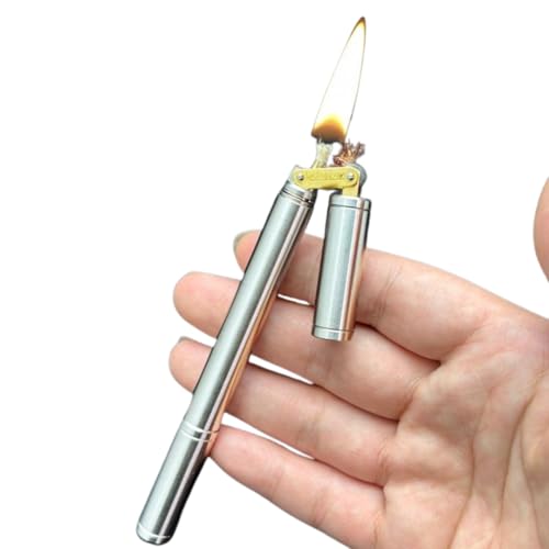Image of Smoke King Wheel Lighter, Brass Silver Nunchaku Style, Dual Tank, Retro Bamboo Design, 360 Rotating Windproof Flame, Refillable Vintage Gift for Men (Fuel Not Included)