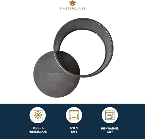 MasterClass 20 cm Deep Cake Tin with PTFE, PFOA and BPA Free Non Stick, Robust 1mm Thick Carbon Steel and Loose Bottom, 8 Inch Round Pan, Grey