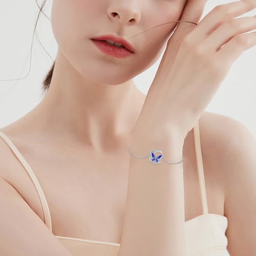 Image of Dragonfly Bracelet 925 Sterling Silver Butterfly Bracelet Adjustable Celtic Moon Bracelet Irish Celtic Jewelry Gifts for Women