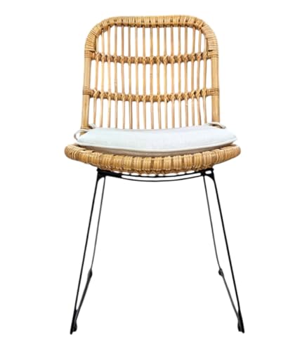Ekilikua Home Silla Ratán Raya Natural Color Natural | Asiento de Comedor para Jardín | Silla para Terraza Exterior Balcón Patio | Asiento Butaca Muebles Mobiliario Ratán Sintético