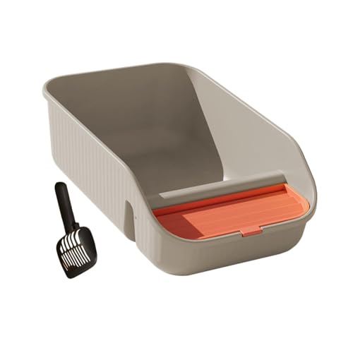 Caja de arena para gatos con pala, alta y abierta, gris miniatura 2