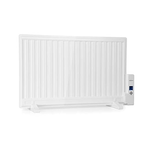 Oneconcept Wallander - Radiador aceite, Termostato regulable, Pantalla LED, Estufas aceite bajo consumo, Programable, Protección sobrecalentamiento, Móvil/Pared, 2 patas, 800 W, Blanco humo