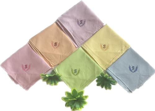Image of ANTONIA Personalized Cotton Women's Handkerchiefs with Embroidered Initials, Assorted Colours (33 cm x 33 cm)