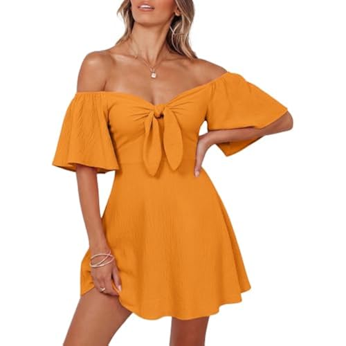 Dokotoo Womens Dresses 2026 Deep V Neck Elegant Bow tie Mini Dress S-XL