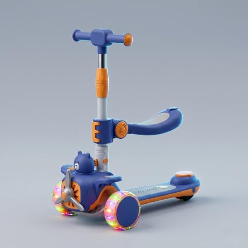 Image of 2-in-1 Multi Mode Kick Scooter for 3-10 Years Old Kids | 3-Level Height Adjustable Handlebar | Music & PU LED Flashing Wheels | Foldable and Lightweight (KS-213 Blue /Orange)