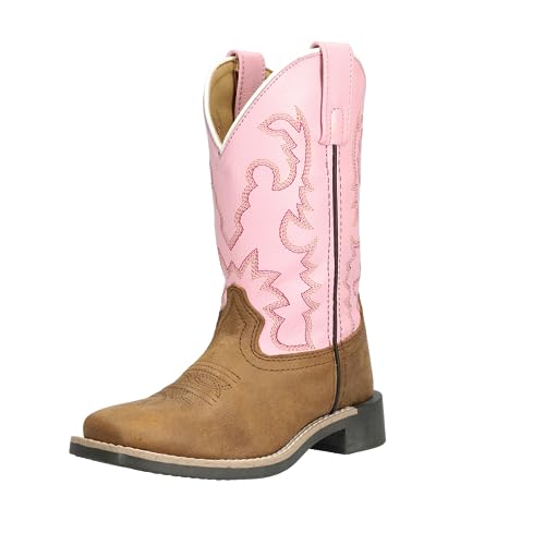 Kid's Addison Vintage Brown/Pink Leather Western Boot3