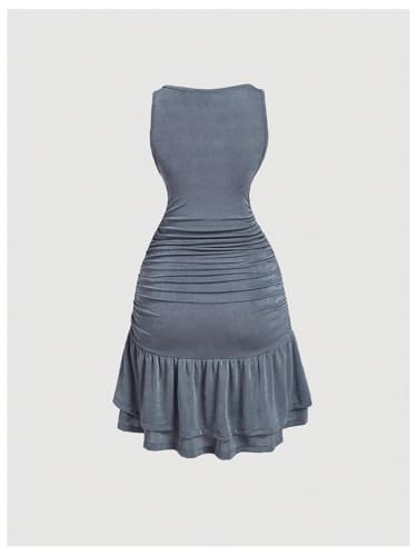 WDIRARA Women's 3D Floral Ruched Layered Ruffle Dress Sleeveless Short Tank Dress2