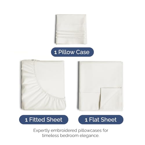 Image of Twin Size 3 Piece Sheet Set - Ultra Soft & Cooling Sheets - Antique White