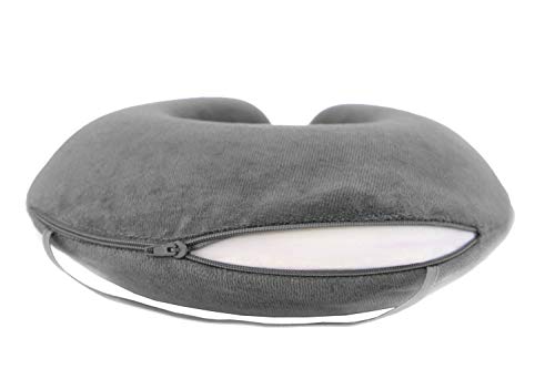 TRAVELREST Travel Essential Neck Pillow - Memory Foam, Washable Micro-Fiber Cover, Soft and Comfortable Head Support for Long Flights, Compact, Attaches to Luggage, Airplanes, Cars, Bus - (Grey, Curl)