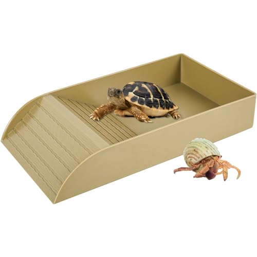 IXTIX Accessoire Tortue avec Rampe d'escalade, Gamelle Reptile Baignoire pour Tortue, Accessoire de Cage d'Aquarium pour Tortue, Serpent, Lézard, Amphibien Reptiles, Marron, 30,5 x 14,8 x 5,8 cm