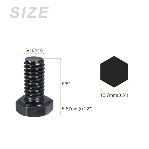 Image of METALLIXITY Hex Head Bolts (5 /16-18 x 5 /8 inch) 10Pcs, 304 Stainless Steel 18-8, Fully Threaded, External Hex Drive, Hex Head Screw Bolt, Black Oxide