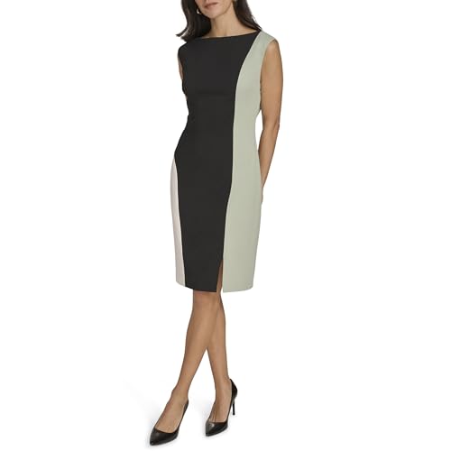 Calvin Klein Womens Scuba Crepe Color Block Cap Sleeve Sheath Dress