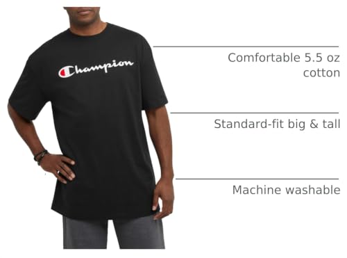 Image of Champion Men's Graphic Short Sleeve T-Shirt, Standard Fit, Classic Script Logo, Midweight 100% Cotton