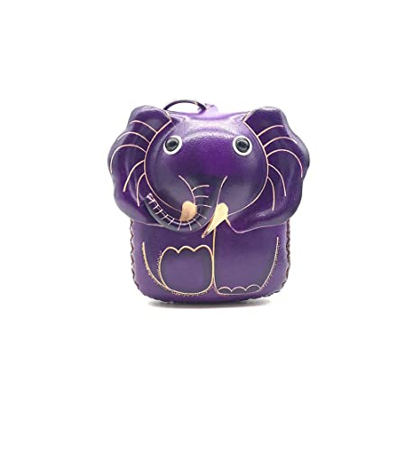 Handmade Vintage Genuine Leather 3D Animal Elephant Coin Purse With Removable Wrist Strap (Purple)