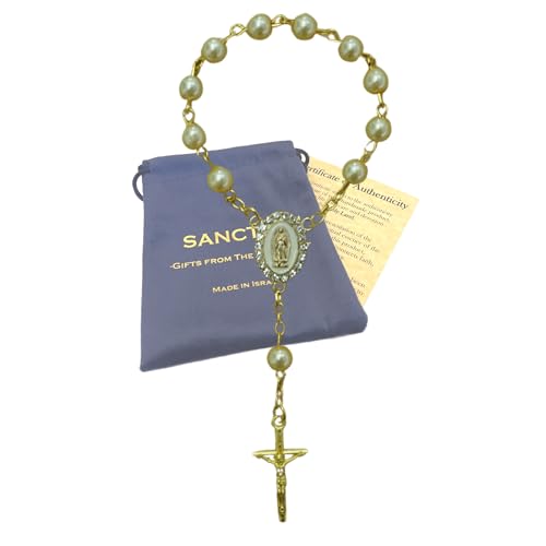 SANCTRA One Decade Travel Rosary Handmade and Blessed in the Holy Land Single Decade Rosary with Medal and Crucifix Gift Pouch and Certificate of Authenticity
