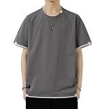 [Aaronlive] tシャツ メンズ 半袖 大きいサイズ 無地 丸襟 軽い 柔らかい カジュアル ゆったり メンズ tシャツ 夏服Dark gray 2XL