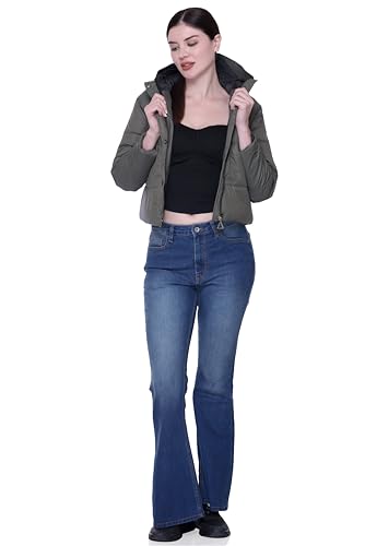 Image of SANE ORIGINALS Hooded Winter Jacket for Women in Full Zipper || Stylish Semi Crop Warm Jacket for Women Winter Wear with Hood ||