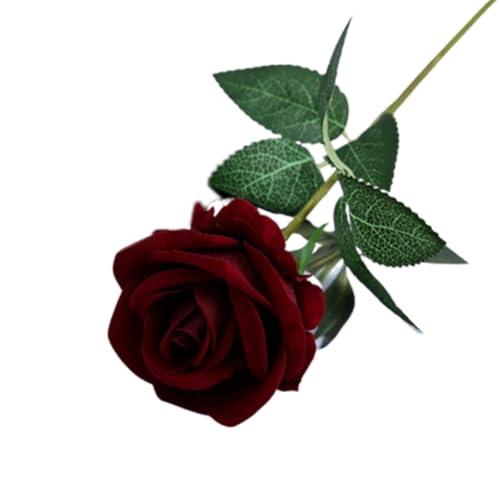 kkrrammii Paquete de 8 flores rojas artificiales con tallos, rosas de terciopelo sintético a granel para decoración de boda, ramo de novia, arreglo floral para decoración del hogar (borgoña)