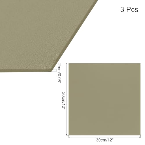 Image of ABS Plastic Sheet 12 x 12 Inch,Flexible Plastic Sheets 1 /12 Inch Thick Thermoplastic Sheet with Leather Texture Khaki for DIY Crafts Decors 3Pcs