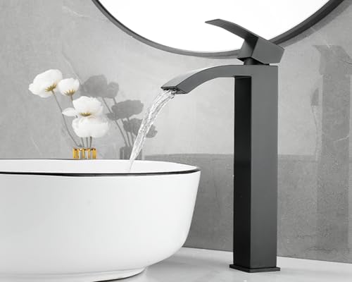 Maynosi Mitigeur Robinet Salle de Bain, Robinet Lavabo Cascade Haut, Grand bec Cascade Carré au Design Moderne, Robinet Chaud et Froid Avec Tuyaux, Aciers...