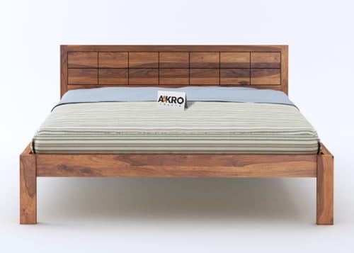 Image of Sheesham Wood Double Bed Without Storage Wooden Bed King Size Solid Wood Cot Palang for Bedroom Living Room Home (Honey Finish)