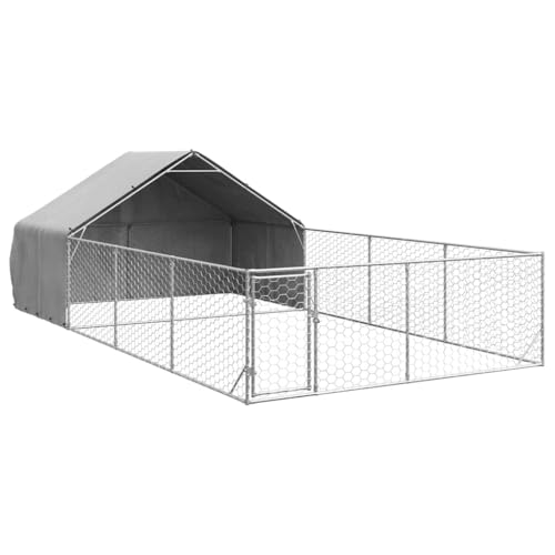 vidaXL Outdoor-Hundezwinger mit Auslauf 7x3x1,9 m Verzinkter Stahl, Hundekäfig im Freien, großer Hundekäfig, überdachter Hundezwinger