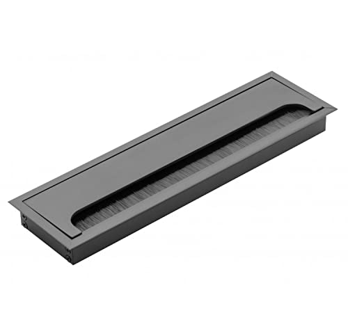 DOJA Barcelona | Pasacables Mesa | 2 Organizador Cables Rectangular Negro | 280 * 80 mm | en Aluminio | Organizador Escritorio, Mesa Escritorio, Armario Exterior, Impresora Portatil, Ladron Enchufes