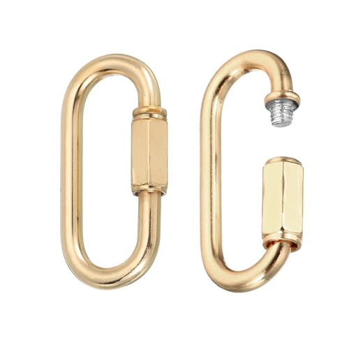 MECCANIXITY Chain Connectors, 6mm Thick Quick Link Screw Lock Oval Clips for Chandelier Pendant Lights, Light Gold, Pack of 2