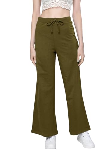Image of Vogaan Women's Cotton Blend Wide Leg Pants | Drawstring Waist Casual Solid Track Pants for Women