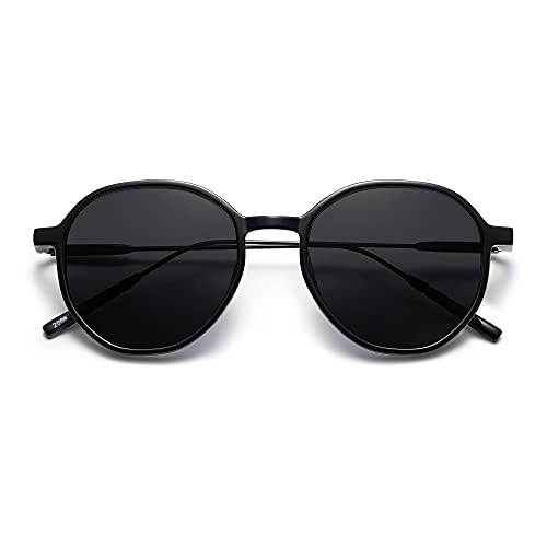 SOJOS Fashion Hexagon Round Sunglasses for Women Trendy Inspired Designer Style Big Shades Sunglasses Sunnies SJ2181 with Black Frame/Grey Lens