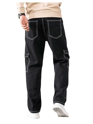 GORGLITTER Men's High Waist Baggy Jeans Wide Leg Denim Cargo Pants Contrast Stitching Skater Jeans Trousers2