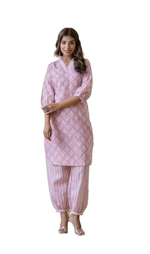 Image of Yashika Women Printed Cotton Blend Straight Kurta and Afghani Pant Set Perfect For Casual and Office Wear