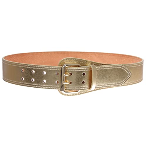 Women's Litchi Veined Double Stitch Double Hole Tapered Leather Belt4