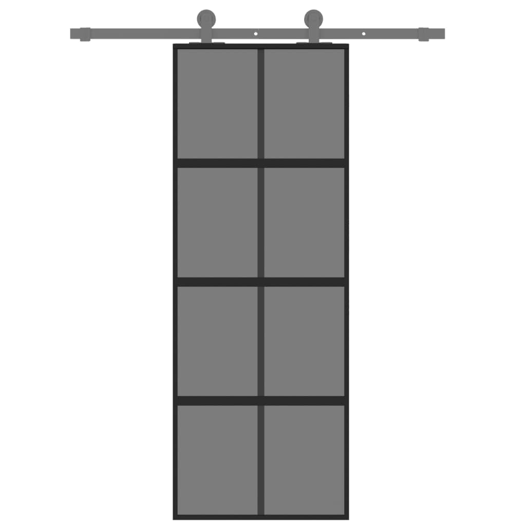 Drzwi przesuwne czarne 76 x 205 cm szkło hartowane i aluminium materiały budowlane drzwi domowe