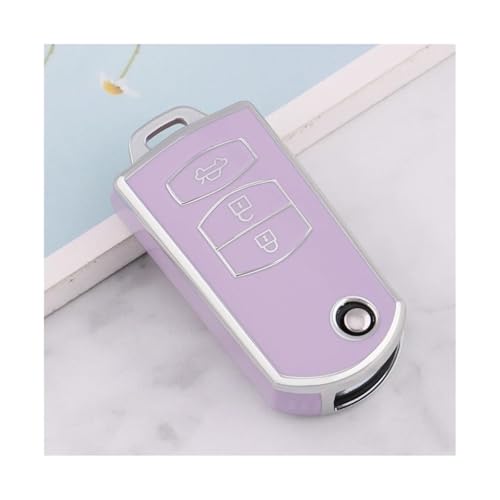 Coque protection clé Mazda en TPU violet à 3 boutons pour séries 3 5 6 RX8 MX5
