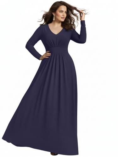 Image of KOH KOH Womens Long Sleeve Flowy Empire Waist Fall Pleated Maxi Dress