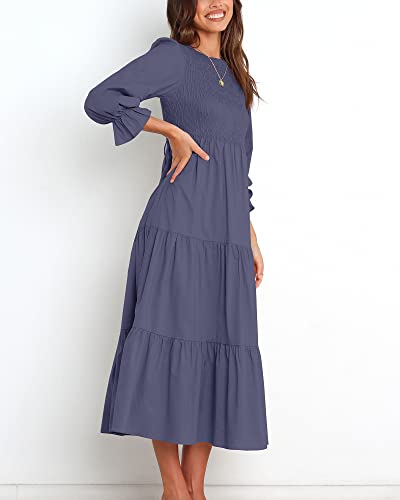 BTFBM Women Casual Long Sleeve Crew Neck Fall Dress Bohemian Relaxed Fit Floral Flowy Maxi Dresses Tiered Cocktail Dress