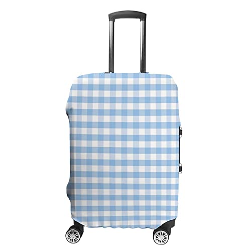 Fashion Suitcase Protector, Checkered Travel Suitcase Cover, Little Squares and Stripes Pastel Color Gingham, Fits 22-24 Inch Luggage, Washable Dustproof Anti-Scratch, Light Blue White