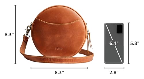 Image of S-ZONE Leather Crossbody Bags for Women Circle Shoulder Round Purse Travel