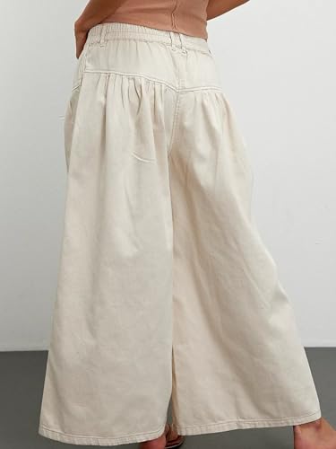 Womens Baggy Wide Leg Jeans Elastic Mid Waisted Boyfriend Loose Fit Denim Pants3